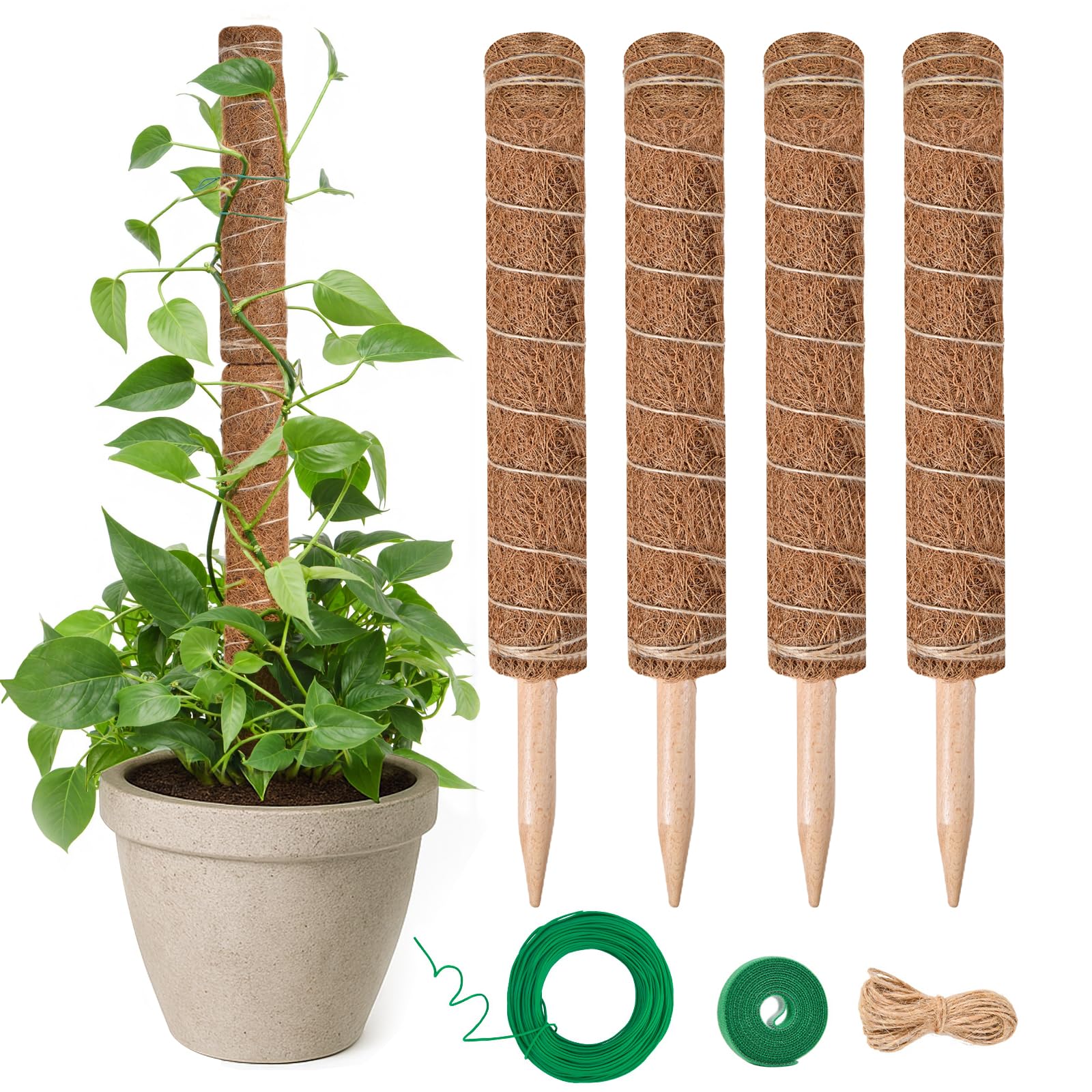Moss Pole for Plants, Garden Sage 4 Pieces of 16 Inch Expandable Monstera Moss Pole kit for Indoor Outdoor Climbing Plants to Grow Upwards