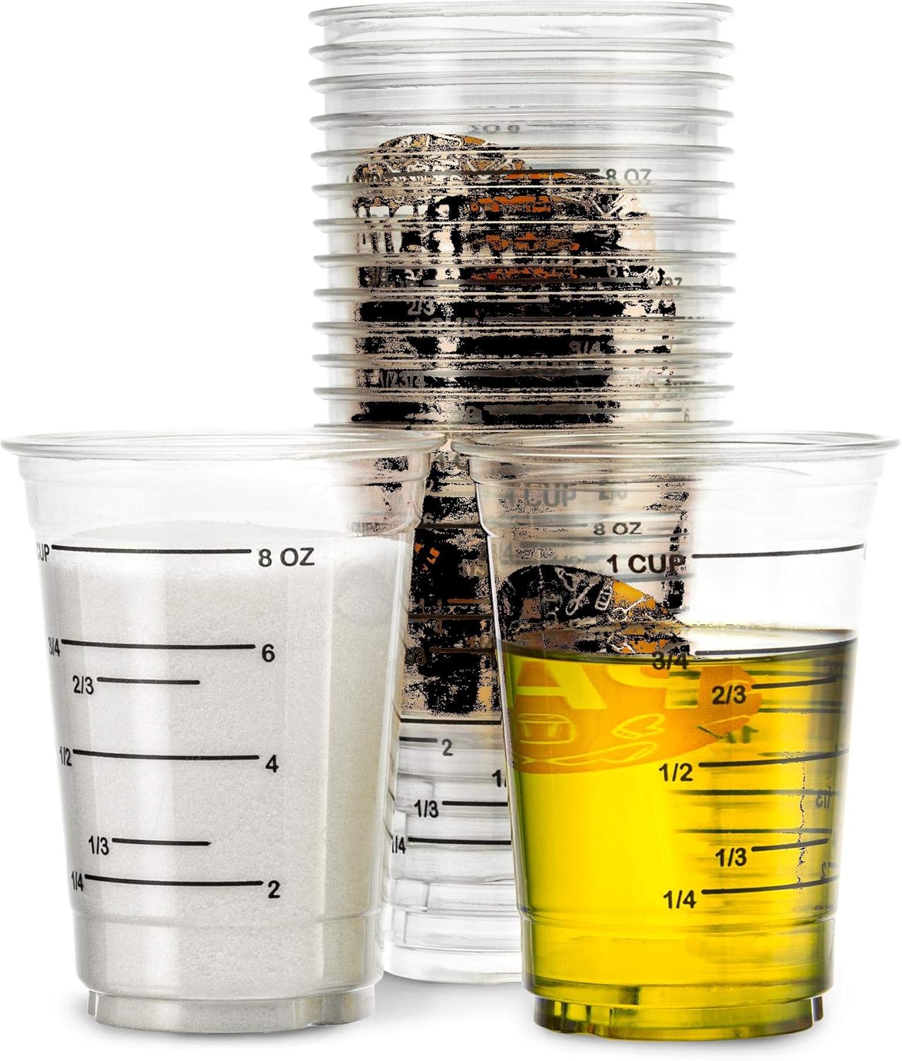 Patchke' 8 Ounce. Clear Plastic Disposable Measuring Cups, Pack of 20