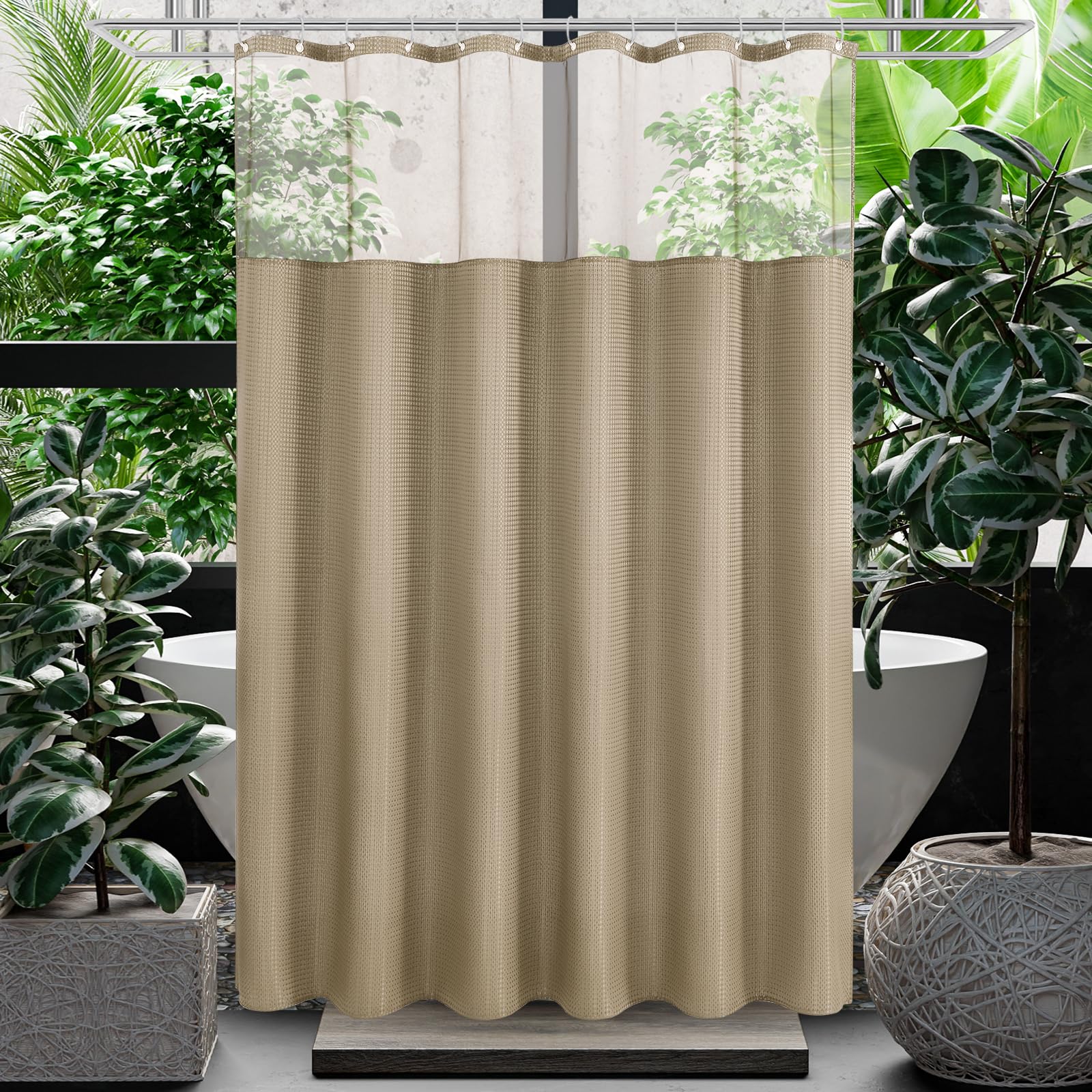 Gibelle Waffle Weave Shower Curtain with Mesh Top