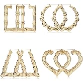 JeryWe Bamboo Hoop Earrings for Women, Big 14K Gold Plated Heart Bamboo Earrings 80s 90s Earrings Women, y2k Large Oversized Earring, 14K Gold Plated Chola Earring Hoops, Hip Hop Chunky Hoop Earring