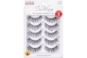 KISS So Wispy, False Eyelashes, 'Style #01', 14 mm, Includes 5 Pairs Of Lashes, Contact Lens Friendly, Easy to Apply, Reusable Strip Lashes, Multipack
