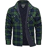 CRYSULLY Men's Flannel Shirt Jacket Cotton Quilted Lined Button Down Plaid Shirt Jacket Winter Warm Heavyweight Shackets