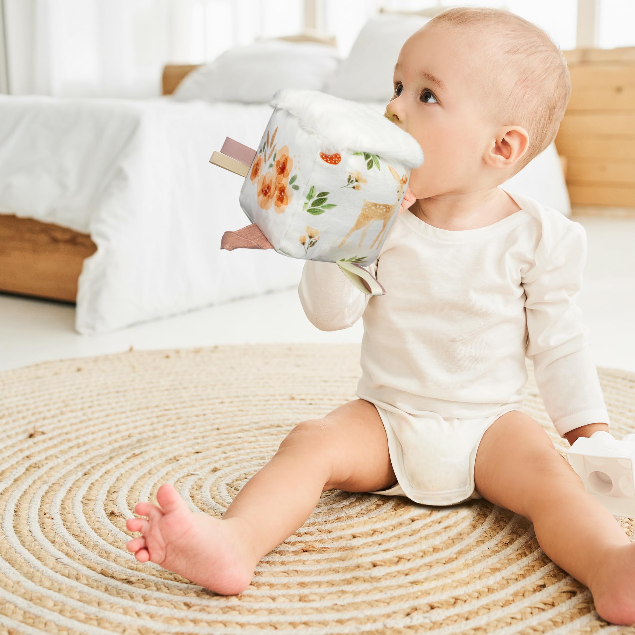 ZICOTO Soft Toy Block with Wooden Ring for Babies 0-3 and 0-6 Months - The Perfect High Contrast Activity Cube & Teething Toy with Tummy Time Mirror for Newborns - A Fun Sensory & Development Gift