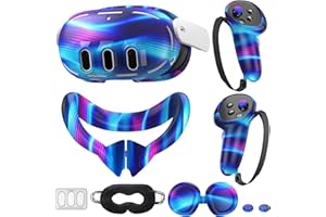 KANG YU Silicone Cover Set Compatible with Meta/Oculus Quest 3, VR Silicone Face Cover, VR Shell Cover,Touch Controller Grip Cover,Camera Lens Protector Set (Colorful B)
