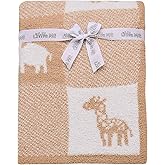 Soft Chenille Jacquard Baby Blanket, Jungle Animals, 30 in. x 40 in., Tan and Beige Patchwork
