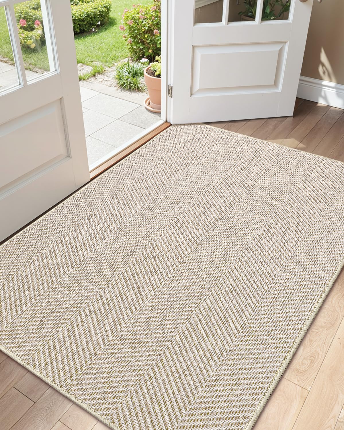 Photo 1 of Color&Geometry Extremely White Beige Ultra Thin Indoor Door Mat 36"x60", Machine Washable Front Door Mat Non Slip, Low Profile Entrance Mat Indoor, Absorbent Carpet for Inside, Entry, Entryway (FOLD)