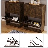 Vida Designs Dark Wood Shoe Cabinet 2 Drawer Storage Slim Hallway Organizer view 4