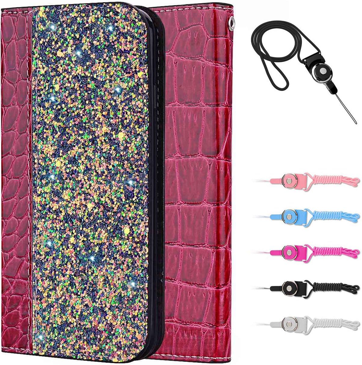 TOYYM Huawei Mate 20 Pro Flip Case,Bling Shockproof PU Leather Cover Slim Fit Wallet Case with Card Slots Kickstand,Full Protection Design Folio Bumper Cover for Huawei Mate 20 Pro,Glitter Red