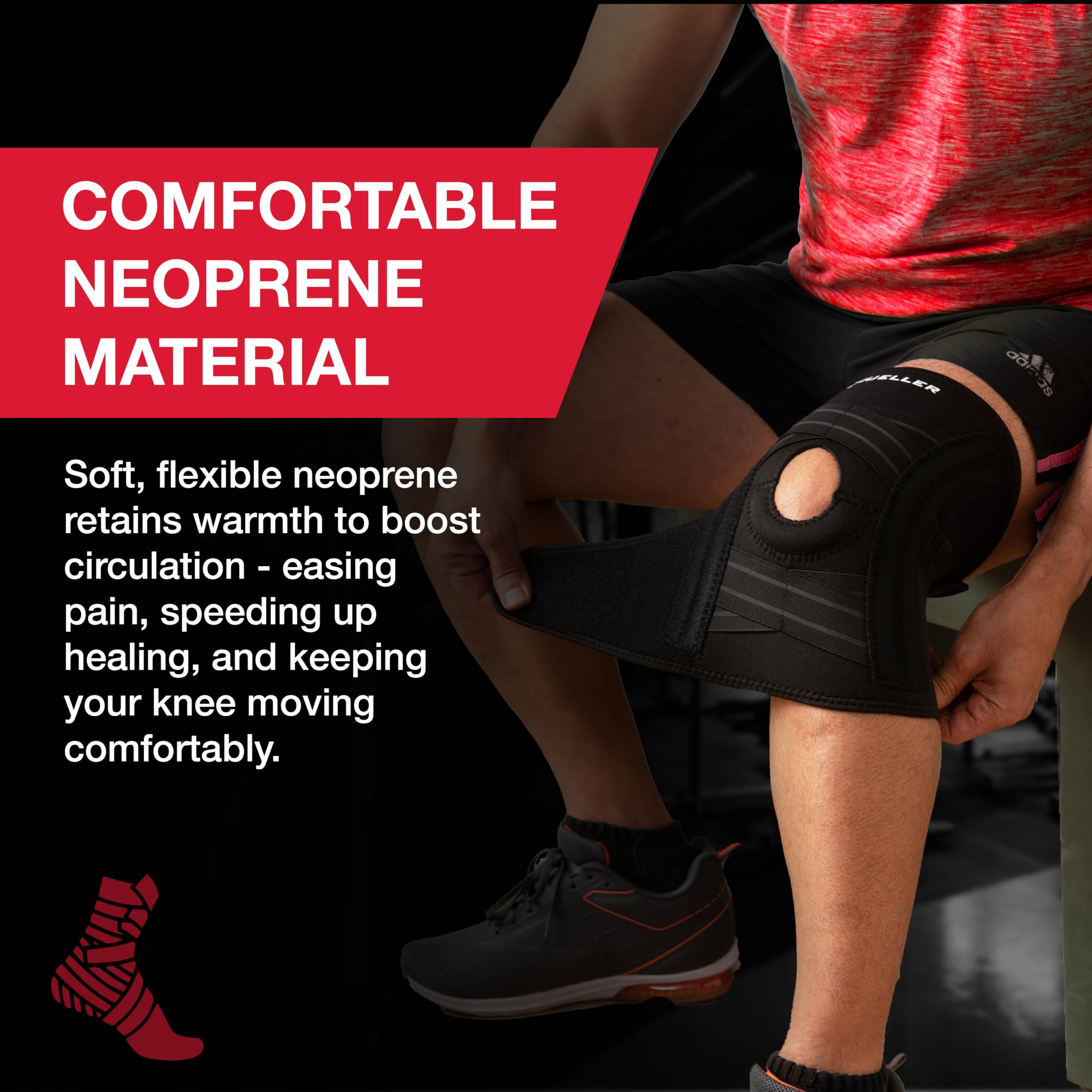 MUELLER Sports Medicine Self Adjusting Knee Brace for Men and Women, Knee Stabilizer for Compression and Pain Relief Support, Ideal for Arthritis, Sprains, Black, One Size