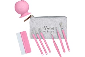 iVyne (8pcs) Premium Vinyl Weeding Tool Kit & Weeding Scrap Collector Soft Grip Tools with Berry, Weeder, Tweezers, Picker Or Hook, and Scraper Set for Silhouette Cameos & Cricut - Pink