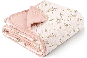 Konssy Muslin Baby Blankets for Girls Boys, 100% Cotton Crib Blanket for Infant Toddler, Super Soft and Lightweight Nursery Swaddling Wrap 40"x36" (Floral)