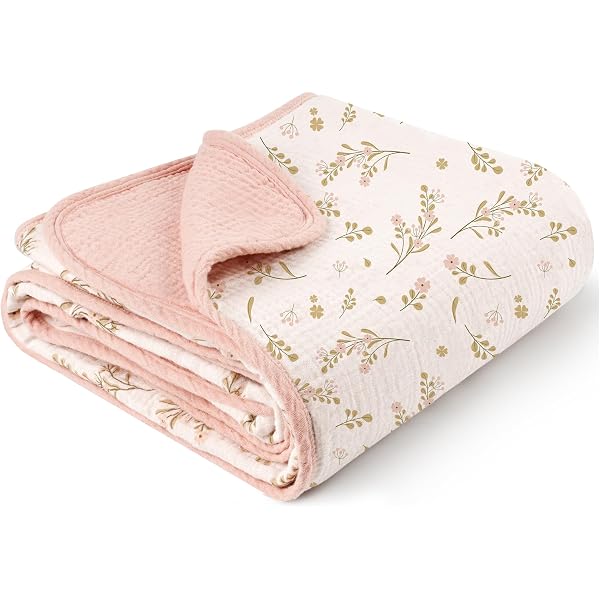 BuLuTu 4-Layer Muslin Baby Blanket | 47x51 Inches, Soft Cotton, Shabby Chic Berry Pattern
