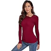 AmélieBoutik Women Asymmetric Twist Knot Neckline Ribbed Sweater