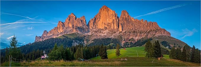 XXL Panorama Acrylglasbild, Am Rosengarten in den Dolomiten, Fineart Bild als Exklusive Wanddeko, Wandbild in Galerie Qualitä