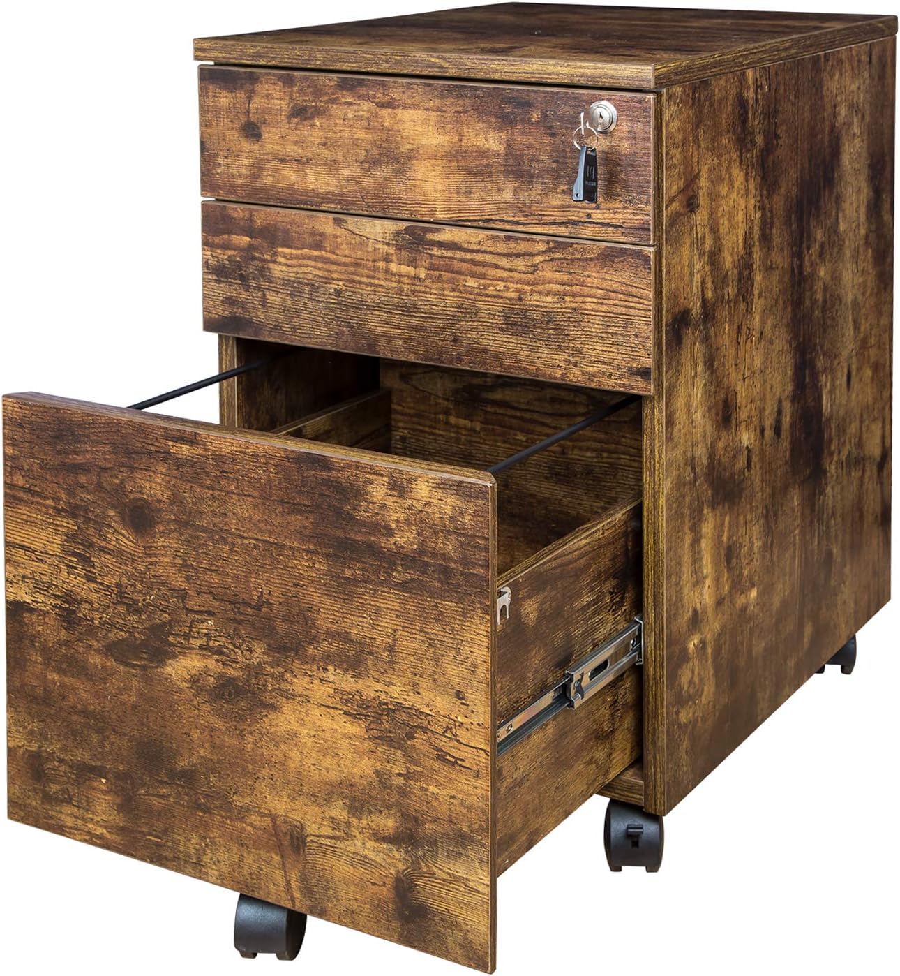 TOPSKY 3 Drawers Wood Mobile File Cabinet Fully Assembled Except Casters (Rustic Brown Letter Size) : Office Products