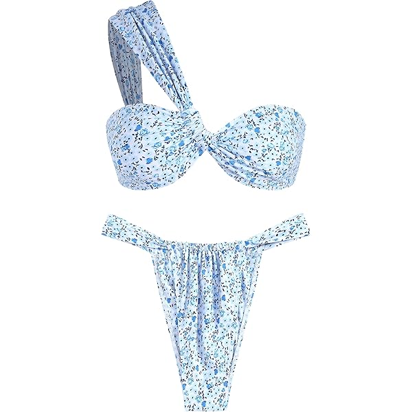 MakeMeChic Women's Printed Bikini Set - Halter Triangle Top & Tie Side Thong Bottom