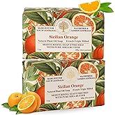 Wavertree & London Sicilian Orange Scented Natural Soap (2 Bars), 7oz Moisturizing French Triple Milled Soap Bars enriched with shea butter - Pure Plant Based Bath & Body Bars for All Skin Types