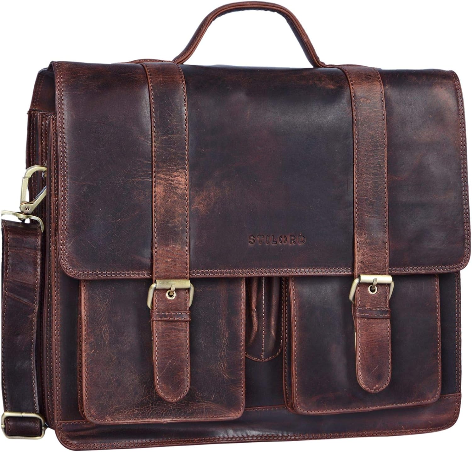 STILORD "Marius" Teacher Bag XL School Bag Leather Satchel Men Women Business Shoulder Bag Witch 14 inch Laptop Compartment Genuine Leather Colour:Kara