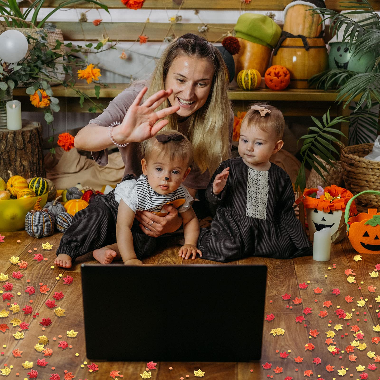 Geosar 3.5oz Fall Glitter Confetti Thanksgiving Maple Leaf Table Sprinkles Fall Party Foil Metallic Sequins Mini Gold Table Scatters for Autumn Holiday Thanksgiving Party Supplies 100g