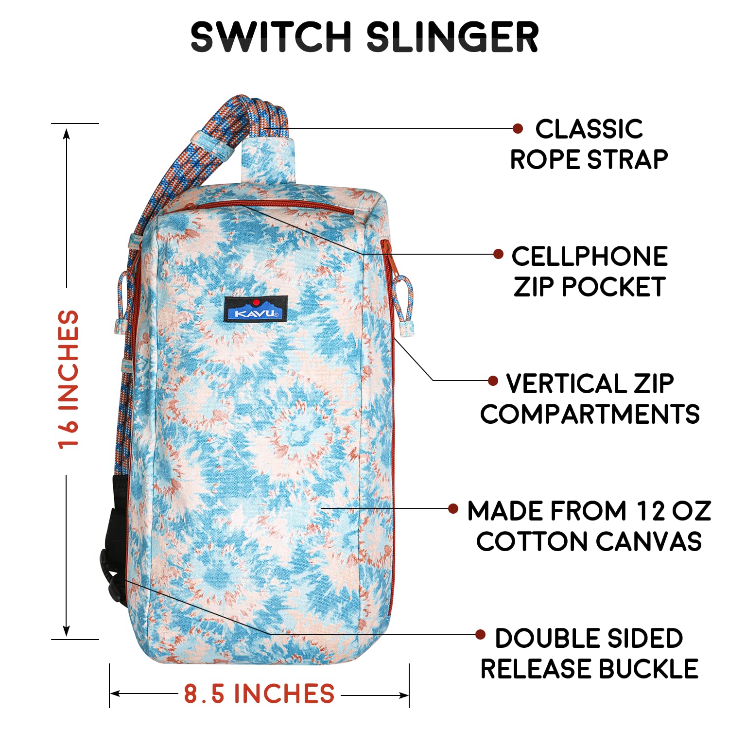 KAVU Switch Slinger Rope Pack Crossbody Rucksack - Ink Burst