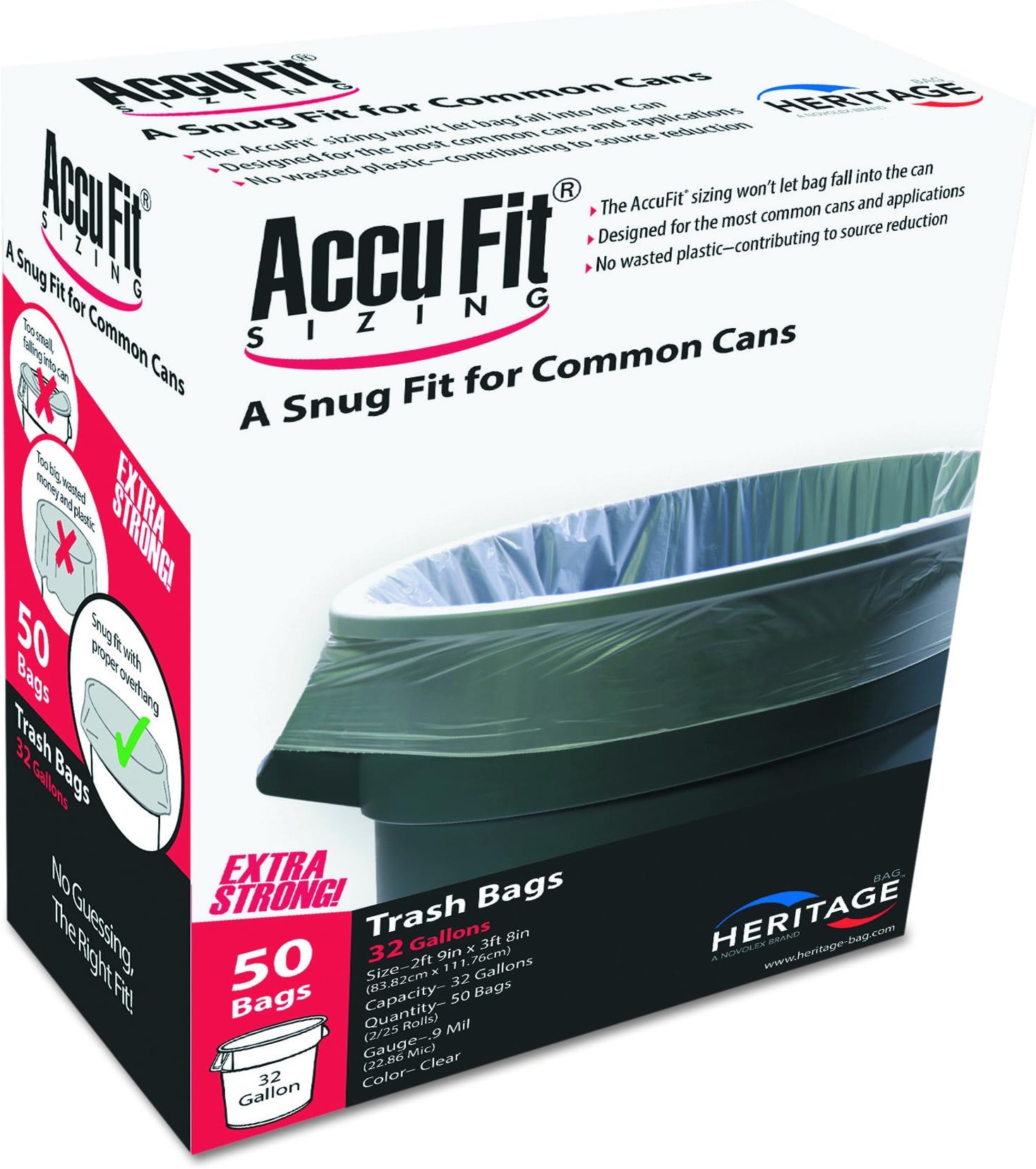 AccuFit H8053TCRC1 Can Liners, 55gal, 0.9mil, Clear, 40" x 53" (Box of 50)