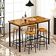 AWQM Bar Table and Chairs Set Industrial Counter Height Pub Table with 4 Chairs Bar Table Set 5 Pieces Dining Table Set Home Kitchen Breakfast Table, Rustic Brown