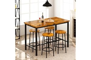 AWQM Bar Table and Chairs Set Industrial Counter Height Pub Table with 4 Chairs Bar Table Set 5 Pieces Dining Table Set Home Kitchen Breakfast Table, Rustic Brown