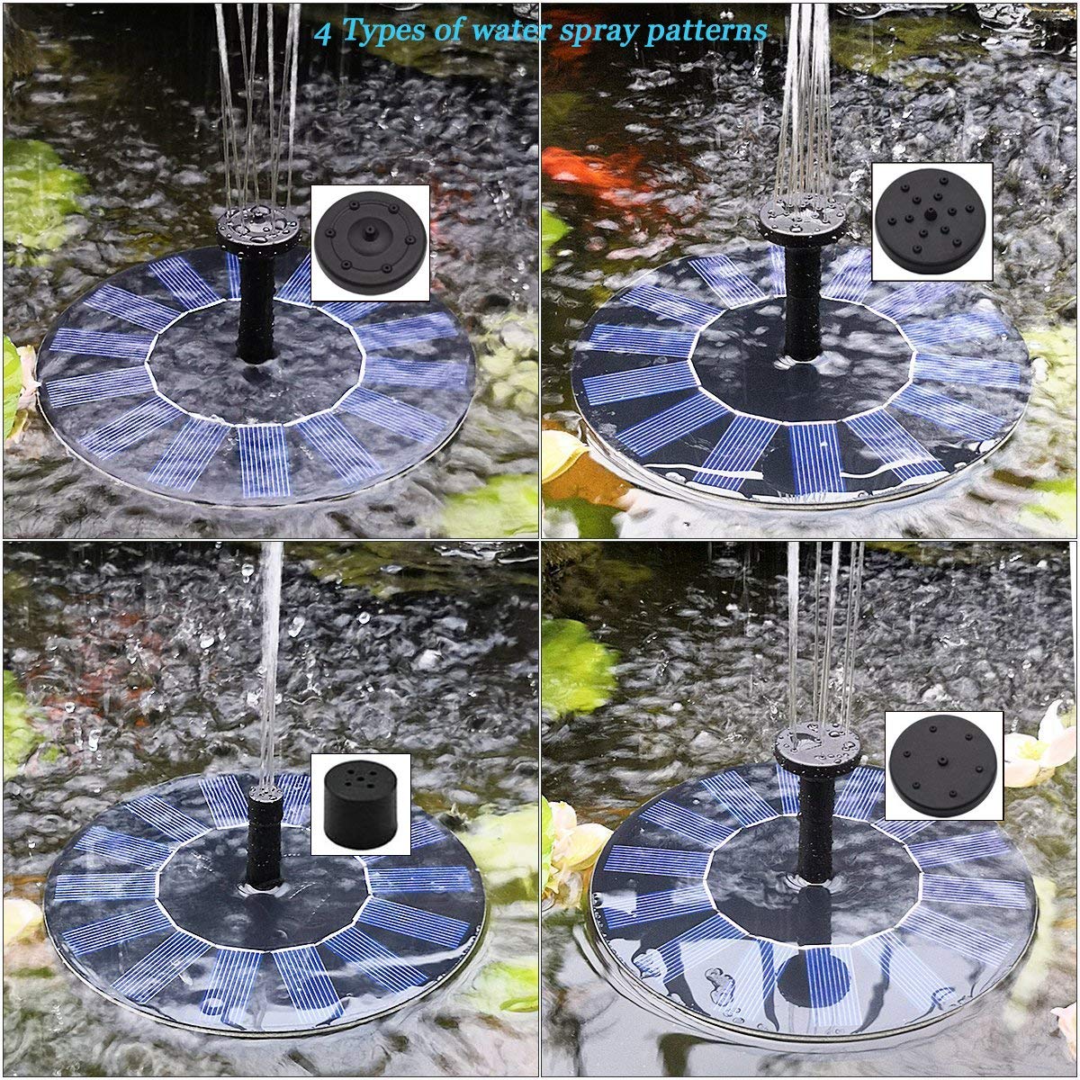 LATITOP Unabhängige Schwimmende Solar - Brunnen, Solare Wasserpumpe für Garten, Vorgarten, Vogel, Bad, Teich, Wasser - Kreis (1.4w)