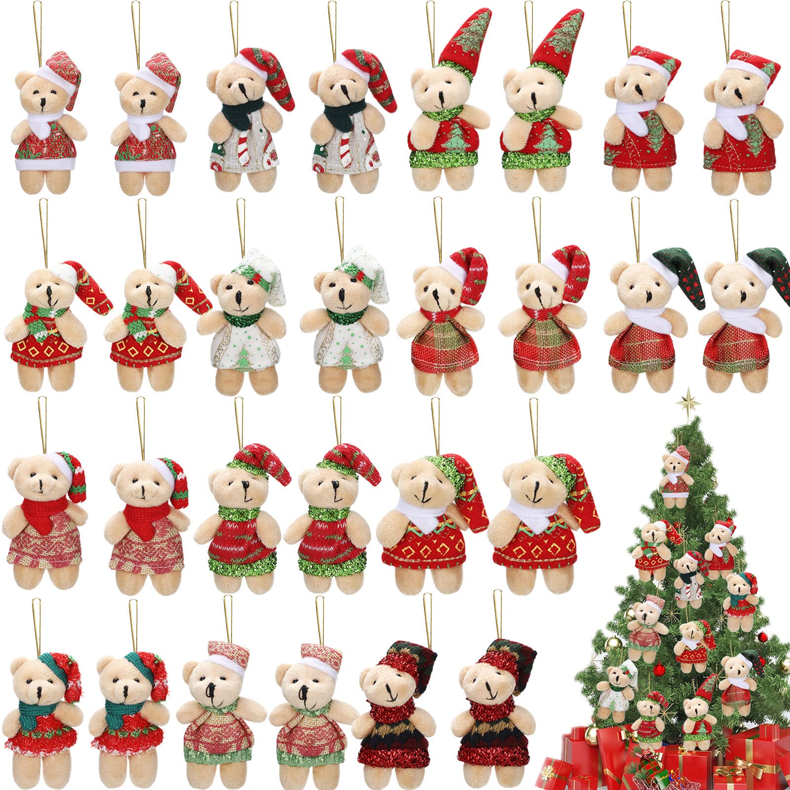 Photo 1 of 28 Pieces 3 Inches Christmas Stuffed Animal Toys Small Animal Plush Key Chain Plush Animal Toy Set for Christmas Tree Decorations, Stocking Stuffing, Party Gifts (Plaid Style)