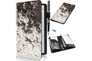 EDGFRTOIO Server Books Pro, Waitress Books with Expandable Zipper Pockets - Large Storage Server Wallet Organizer (9 in x 5.5 in, 11 Pockets) Restaurant Check Presenter, Cow Hide Print