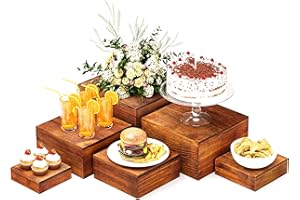 YFEEN Wooden Display Risers,6PCS Jewelry and Accessories Risers for Jewelry Figurine 5in to 10in For Buffet Party Rustic Wood Cake & Cupcake Stands& Decor (Walnut, 5IN to 10IN)