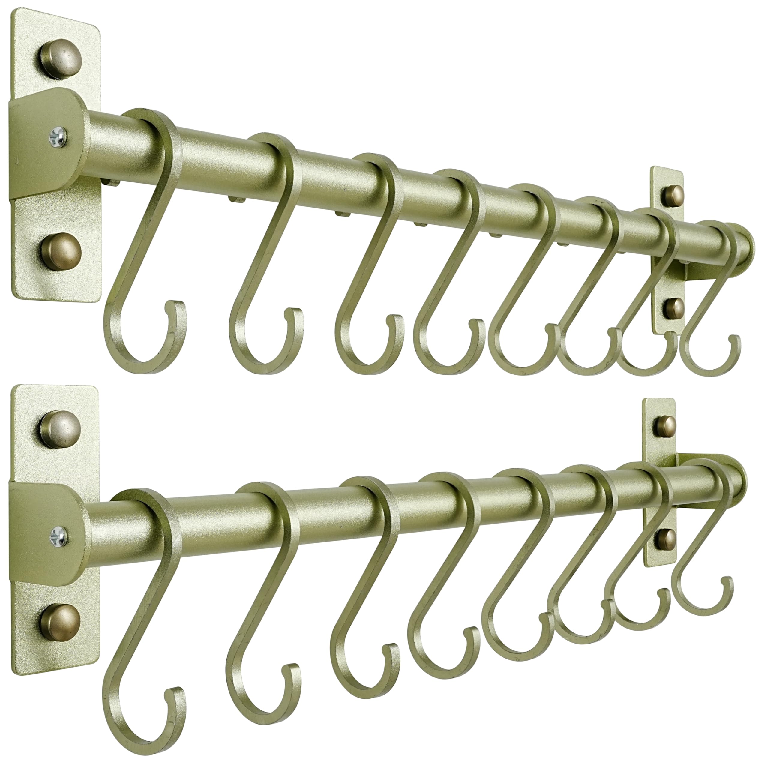 Dseap Kitchen Utensil Holder Hanger, Pot and Pan Rack wall Mounted, Kitchen Rail with 8 Hooks for Hanging Cooking Utensils, Mugs, Spoons, Wall Mounted, Champagne Color, Pack of 2 — image 1