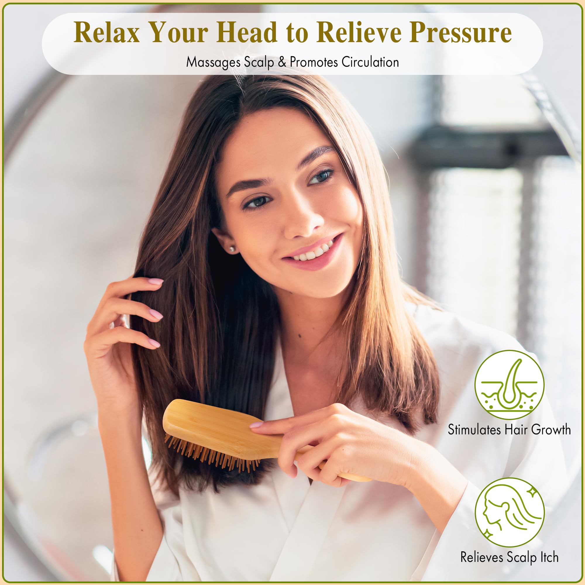 BFWood Bamboo Paddle Hairbrush with Bamboo Bristles for Massaging Scalp