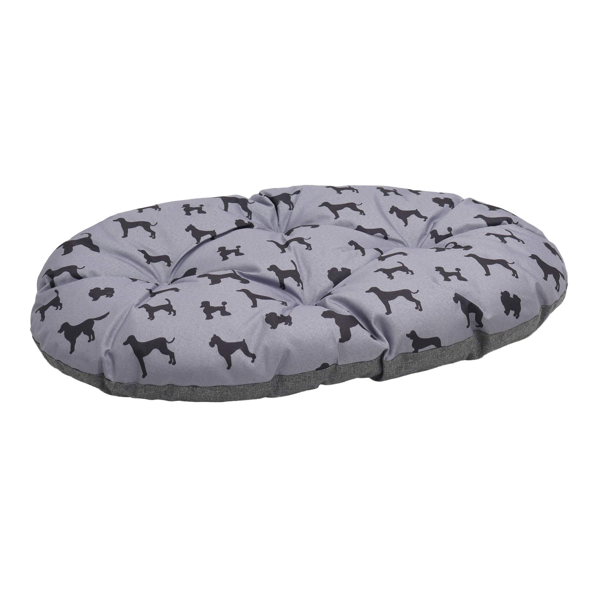 Rosewood All Seasons Oval Dog Mattress – Medium, 67cm – Reversible Dog Print & Grey Linen Effect – Comfortable Washable Pet Bed Cushion for Dogs – Dual-Sided Design for Year-Round Use