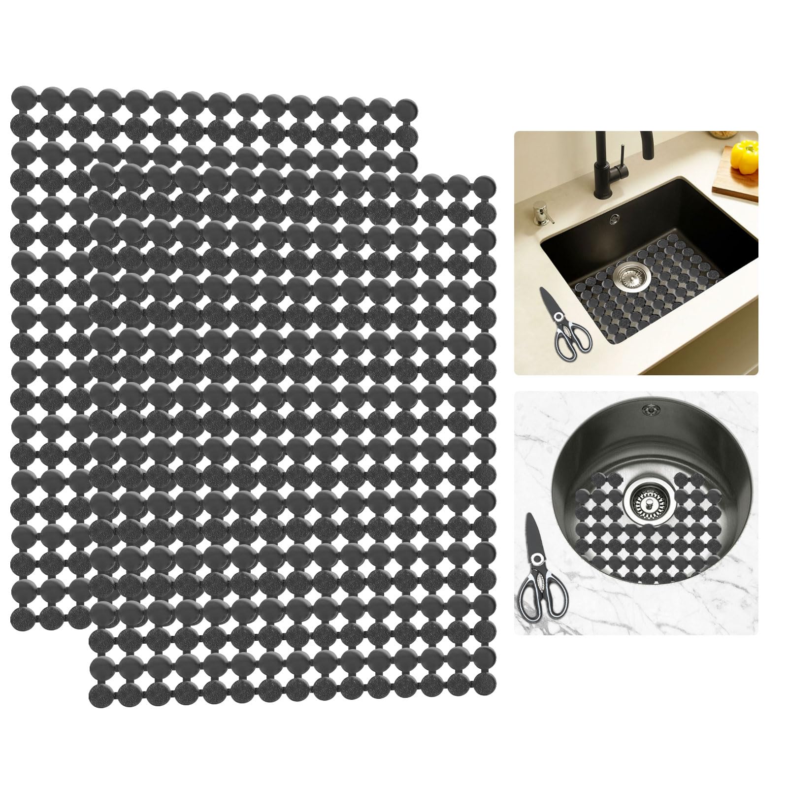 Goldmeet Non-Slip Sink Protector Mats 2 Pack, PVC Kitchen Sink Liners for Ceramic/Stainless Steel, Customizable Anti-Scratch Draining Mat 30x40cm with Scissors, Sink Accessories Sink Splash Guard