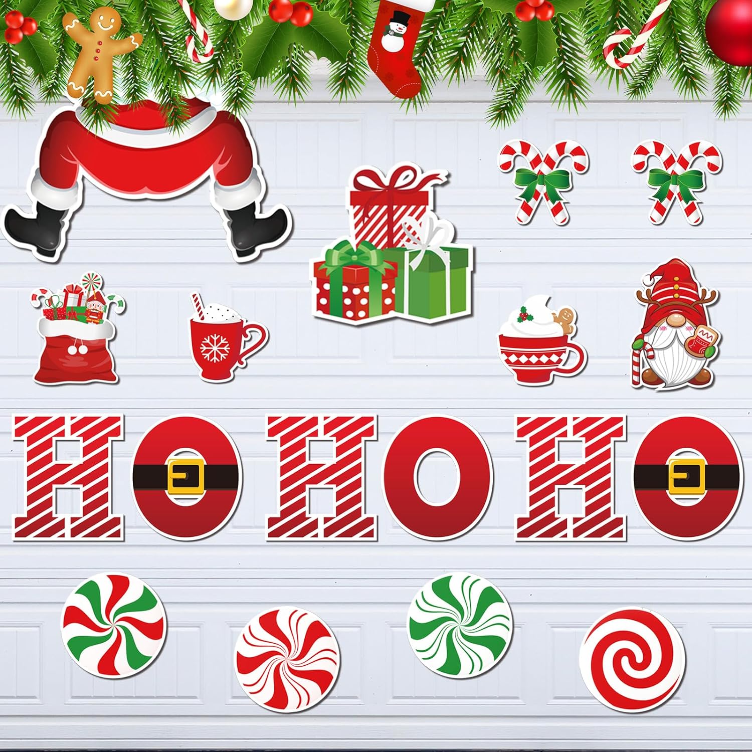 Garage Door Decorations - 17 Pcs Christmas Garage Door Decoration Magnets Refrigerator Stickers Weather Resistant Magnetic Decorations Christmas Car Door Magnets for Outdoor Xmas Holiday Party (Candy)