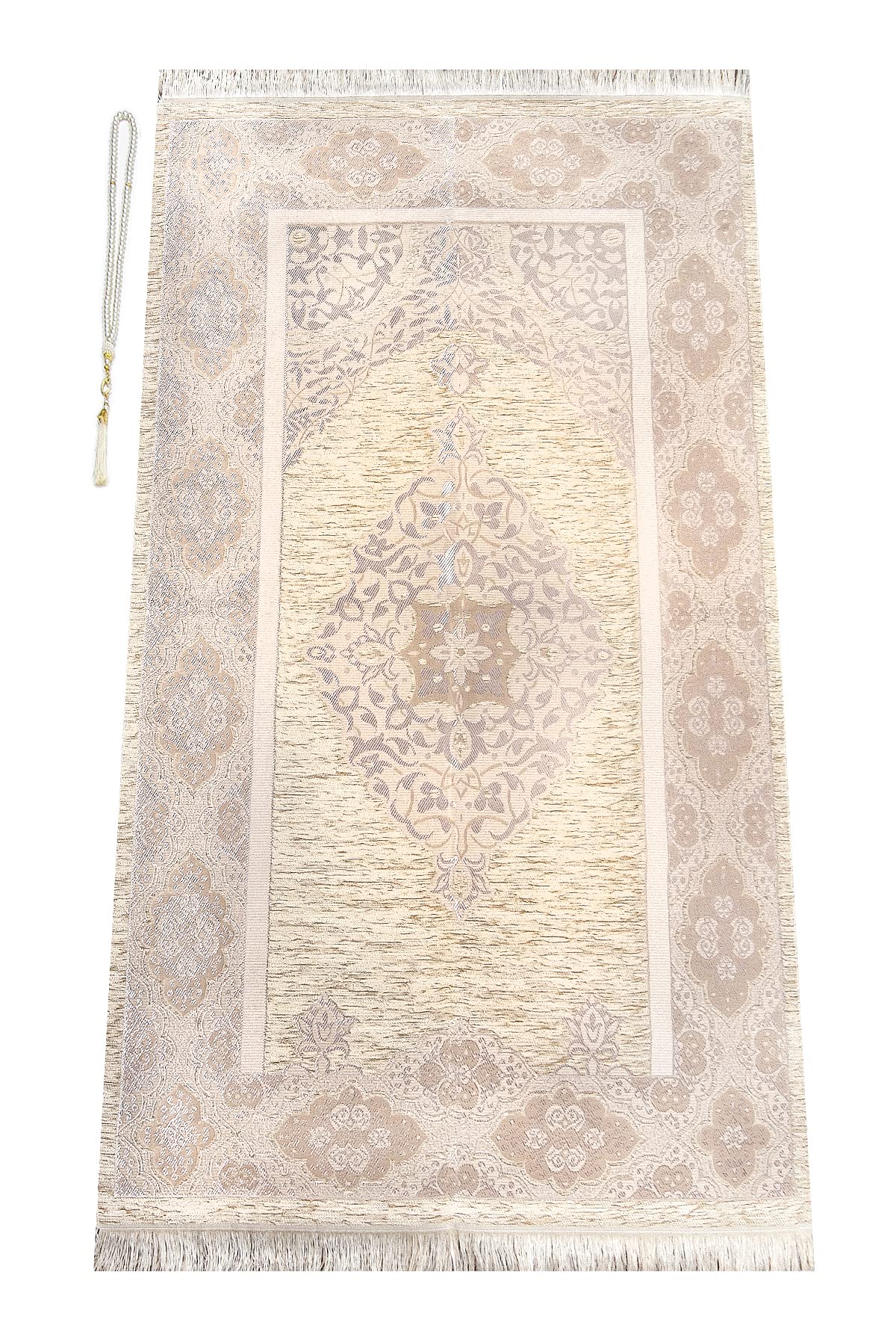ihvan online Muslim Prayer Rug with Prayer Beads, Janamaz, Soft Sajadah, Islamic Gifts for Eid Ramadan, Portable Prayers Carpet Mat, Chenille Fabric, Pale Pink