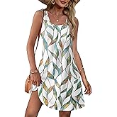 WEESO Floral Dresses for Women Summer Dresses Mini Sundresses Tank Flowy Casual Dress with Pockets Cruise Outifts Leaf M