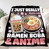 Ramen Anime Bubble Tea Blanket for Kids Teen Girl Gifts, Soft Flannel Throw, Cute Kawaii Stuff Birthday Gift for Women, Lightweight Cozy Fleece Blankets Decor Room Bed Sofa-40x50inches