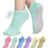 Muezna 6 Pairs Pilates Grip Socks for Women, Non Slip Yoga Socks with Grips, Grippy Socks for Barre, and Hospital