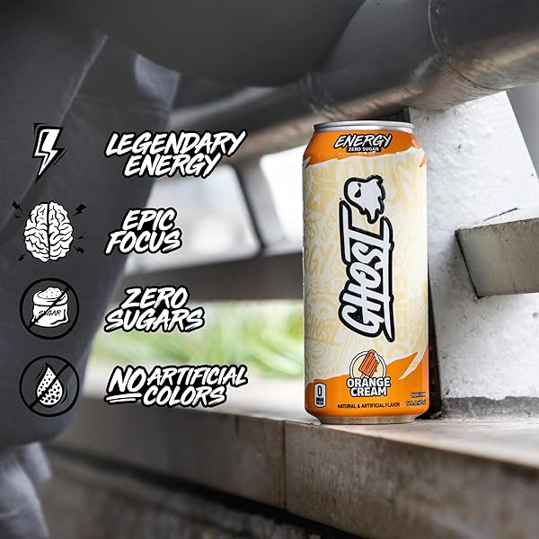 GHOST ENERGY DRINK – 12-PACK, ORANGE CREAM, 16OZ CANS – ENERGY & FOCUS & NO ARTIFICIAL COLORS – 200MG OF NATURAL CAFFEINE, L-CARNITINE & TAURINE – GLUTEN-FREE & VEGAN