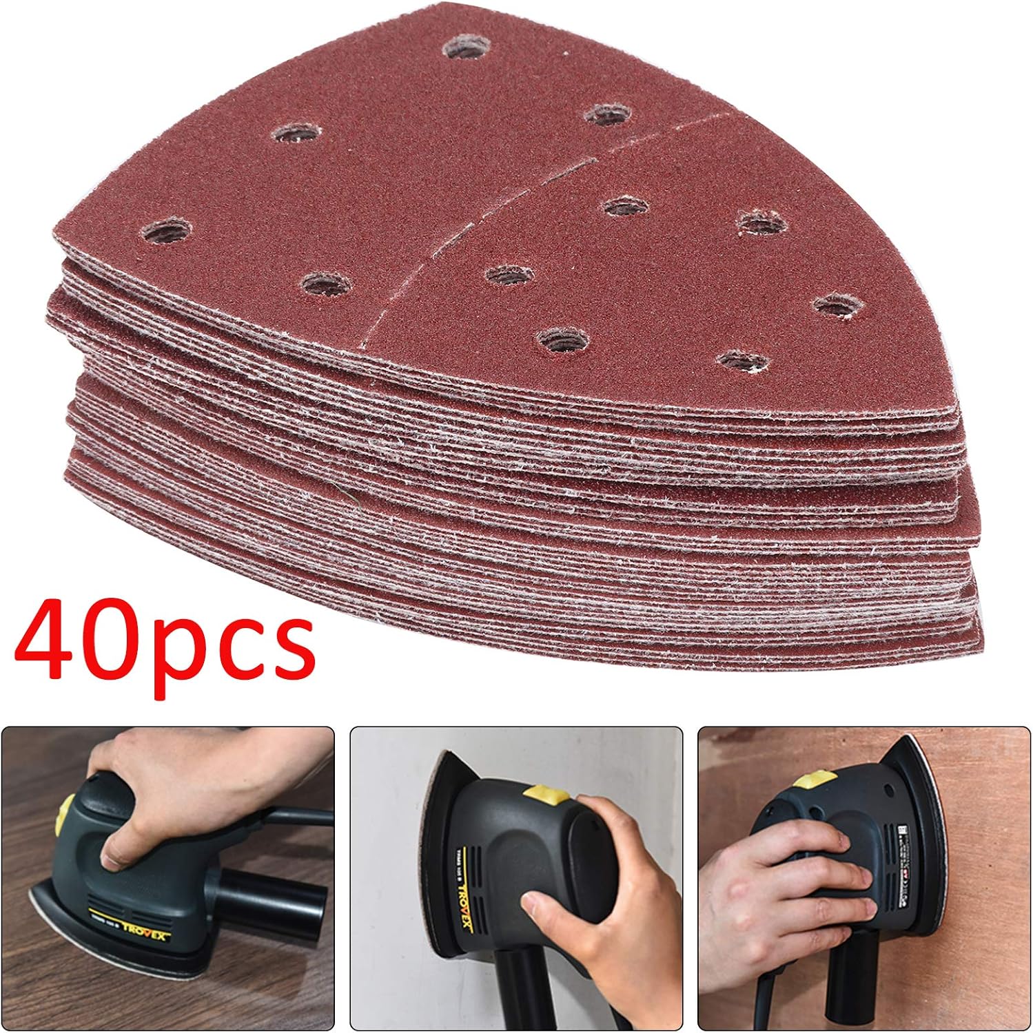 KingSaid 40Pcs Mixed Sander Paper, Detail Mouse Palm Sanding Sheets Pads 40/60/80/120/180 for