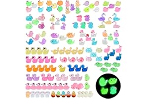 HIMAKE 200pcs Mini Resin Animals Bulk, Mini Animals Figures,Glow in The Dark Mini Ducks Rabbits Pigs Flamingos Chicks Elephants for DIY Garden Dollhouse
