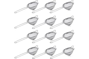 12 Packs Stainless Steel Small Cone Shaped Cocktail Strainer - Long Handle Bar Tool for Juice, Tea, Coffee - 3.2 Inches (Silv