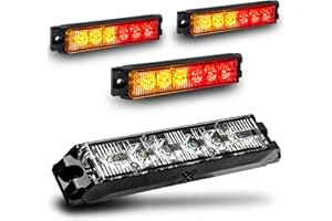 LAMPHUS 4pc NanoFlare 5" 6W Amber Red LED Surface Mount Police Grill Strobe Warning Lights [SAE Class 1] 12V Rectangle Grille Flashing Emergency Fire Lights for Firefighter Vehicle Trucks