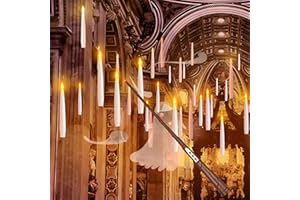 JMTONE Christmas Decorations, 20 PCs Floating Candles with Wand Magic Hanging Candles, Flickering Warm Light Flameless Floating LED Candle with Wand Remote, Battery Operated Taper Candle Set for Theme Party