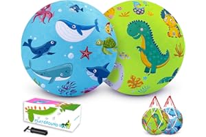 FATEUAER 2 Pack Cartoon Kickball Set, 8.5 Inch Toddler Playground Balls, Bouncy Balls Ball for Kids Ages 3 and Up Gift, Dodgeballs Includes Pump and Storage Bag, Outdoor & Indoor Games Toy Balls for Toddlers