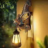 Garden Dragon Statue with Solar Light Outdoor Garden Decor for Outside Porch Patio Wall Tree Fence, Whimsical Yard Art Tree Hugger Decorations Figurine, Housewarming Gifts for Women Men Dragon Lovers