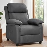 Korser Recliner Chair, Living Room Chairs for Adults | Padded Deep Seat Reading Chair with Side Pockets, Small Recliners for Small Spaces, Lounge Chair for Living Room，RV (Linen)