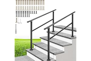 VIVOHOME 2-Pack 4 Step Hand Rails for Outdoor Steps, Galvanized Steel Railing, Black Oval Exterior Hand Railing for Porch, Deck, or Indoor Stairs, Railing Kit